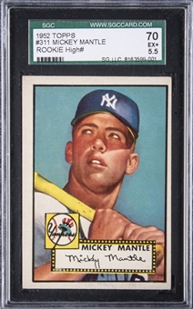 1952 Topps #311 Mickey Mantle Rookie Card – SGC EX+ 5.5
